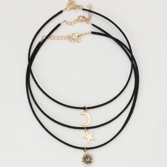 💎 NEW ❤️ 3 Woman Necklace Sun Star Moon Geometric Drop Circle Bar Jewelry - Picture 3 of 4